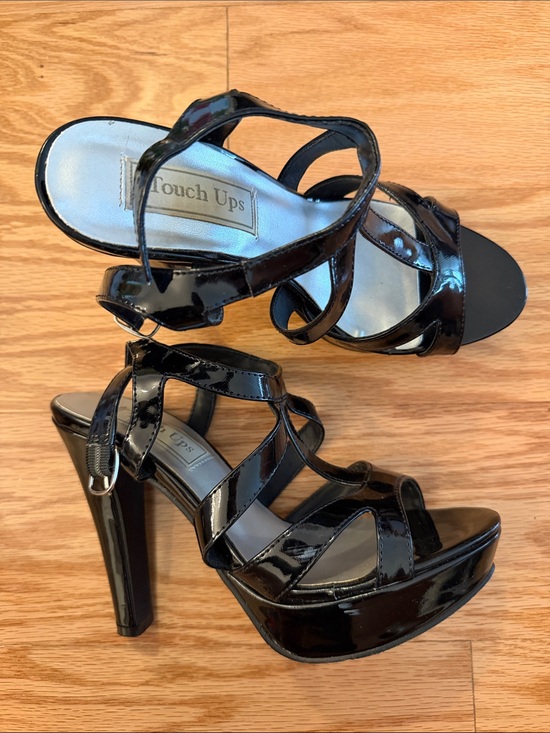 Touch Ups Shoes - Touch Ups Black Patent Strappy Platform Heels with Ankle Buckle